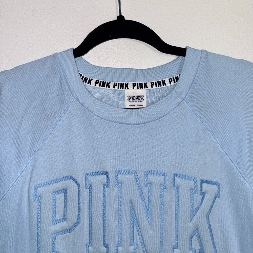 Victoria’s Secret PINK Baby Blue Sweatshirt Embroidered Logo Small Women’s - Picture 2 of 12